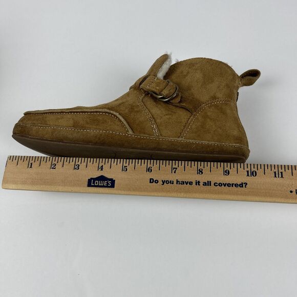 OluKai Womens Sz 7 Ola Hou Shearling Tan Suede Ankle Boot Slipper Slip On Warm - Picture 13 of 14